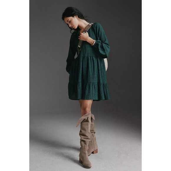 Mare Mare X Anthropologie Size XS Tiered Anne Dress Puff Sleeve Boho Peasant - Picture 3 of 16